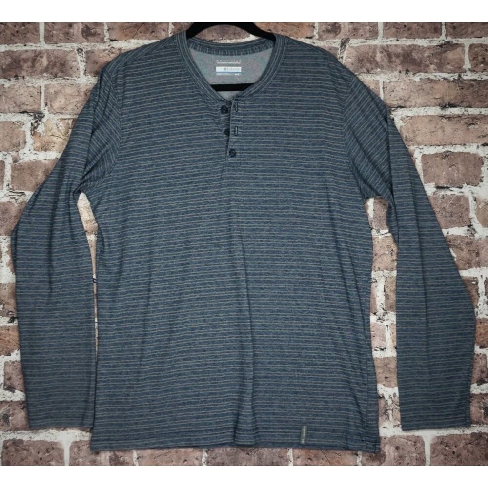 Columbia Omni Wick Henley Shirt Mens M Long Sleeve Stripe Hiking Tech Athleisure